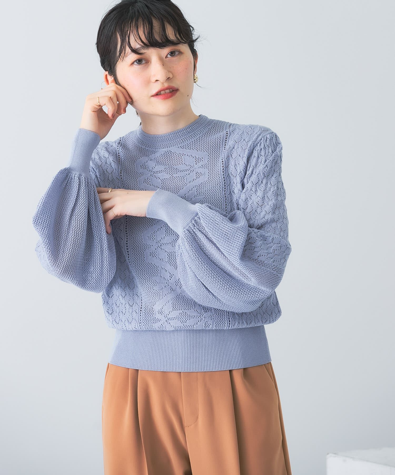  「ボリュームスリーブパターン編みニット」|ニット・セーター|