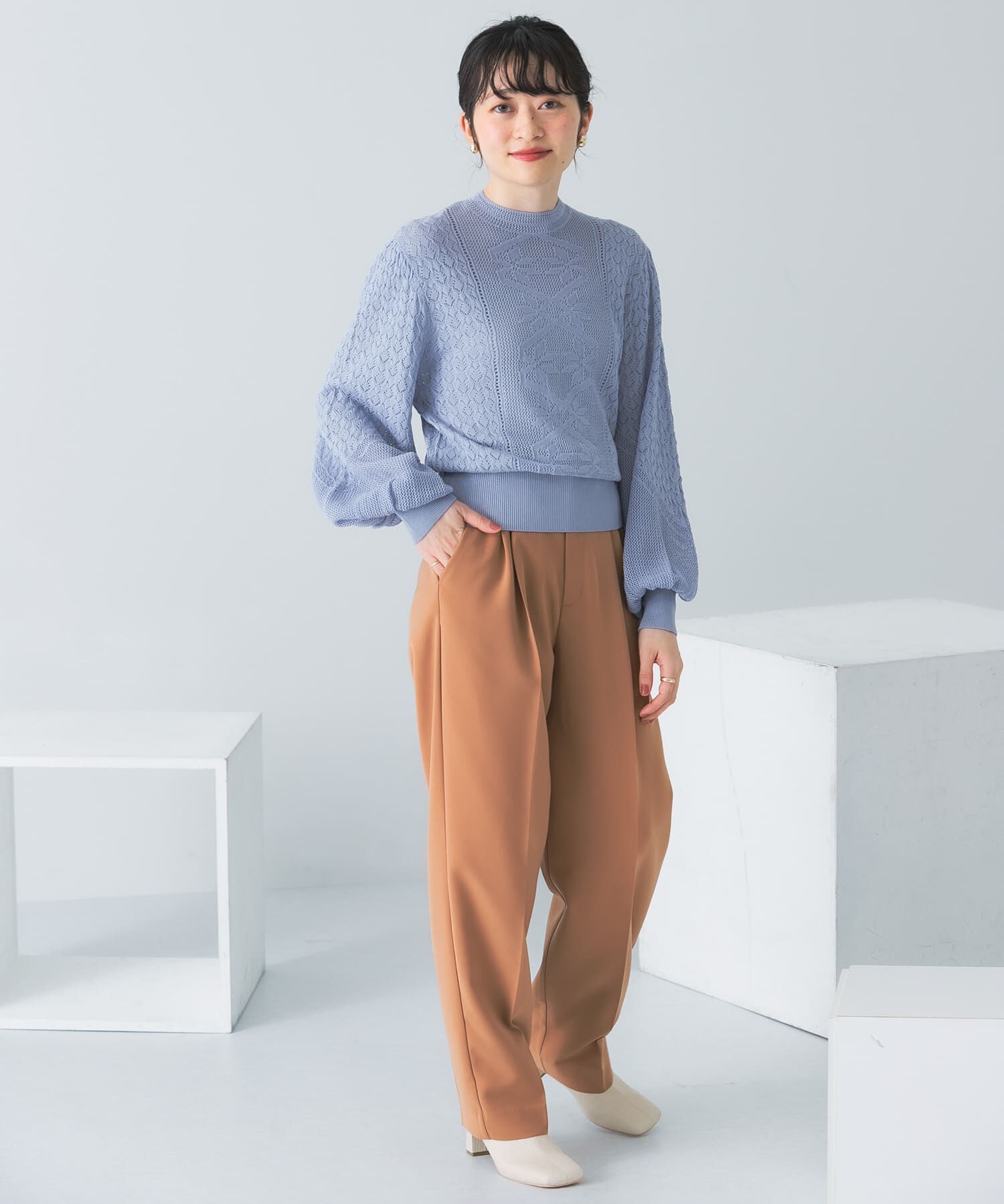  「ボリュームスリーブパターン編みニット」|ニット・セーター|