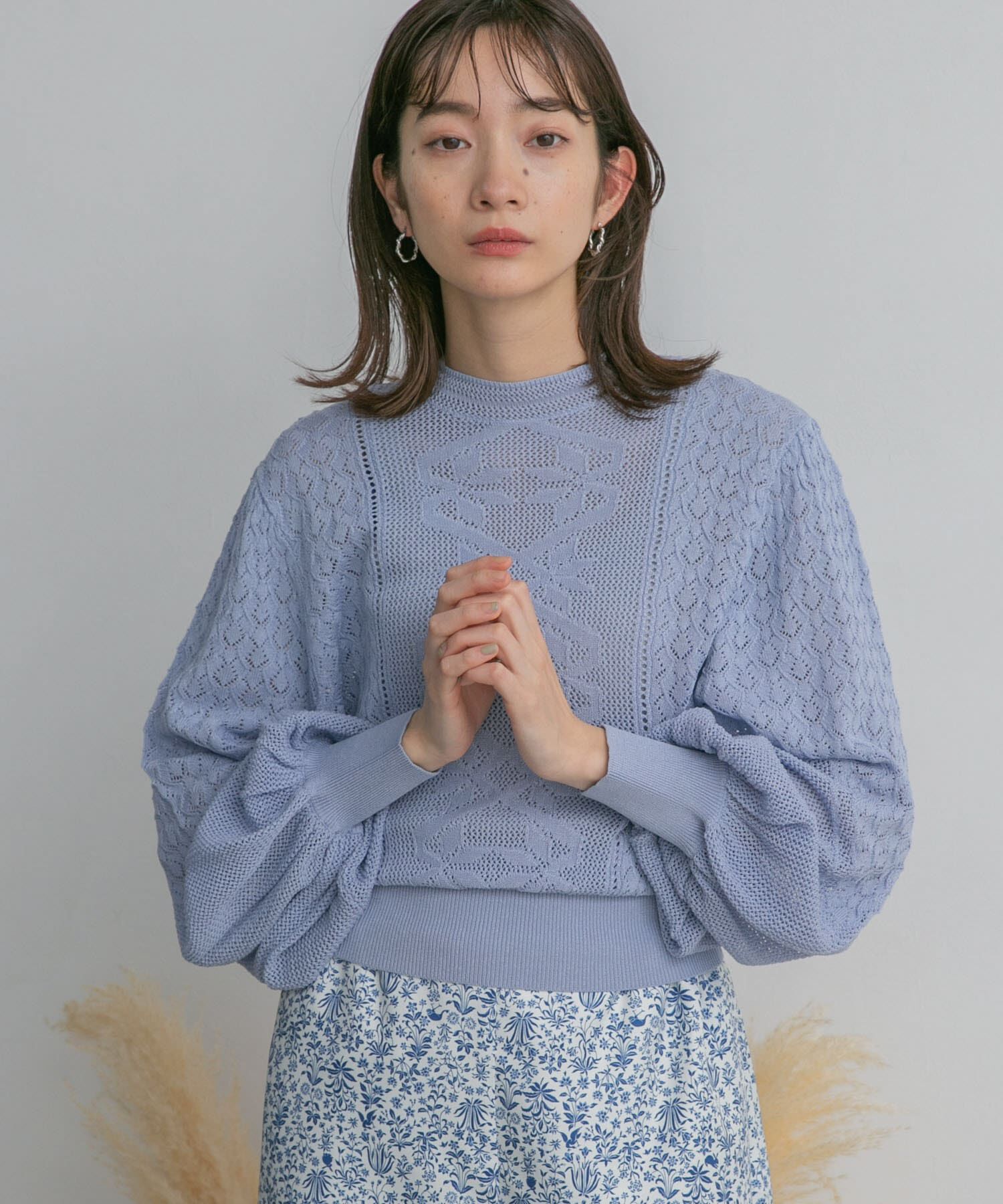  「ボリュームスリーブパターン編みニット」|ニット・セーター|