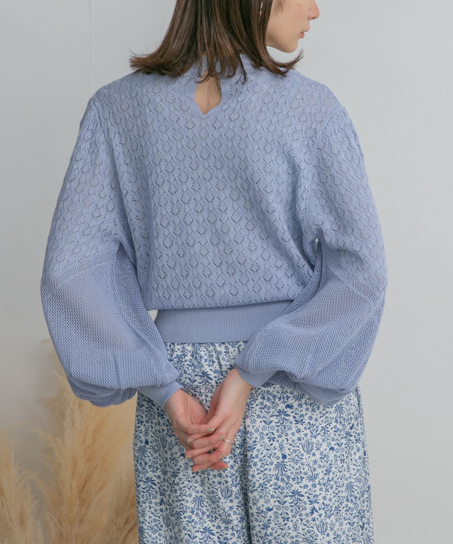  「ボリュームスリーブパターン編みニット」|ニット・セーター|