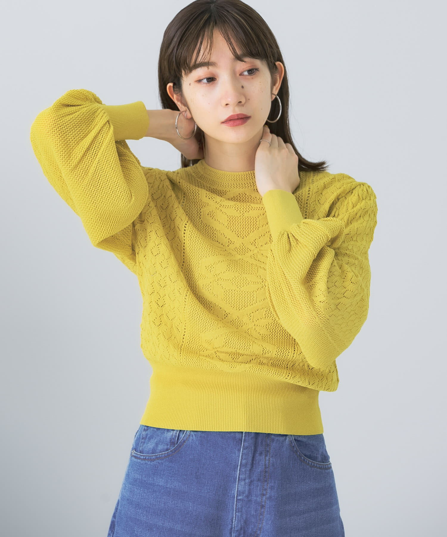  「ボリュームスリーブパターン編みニット」|ニット・セーター|
