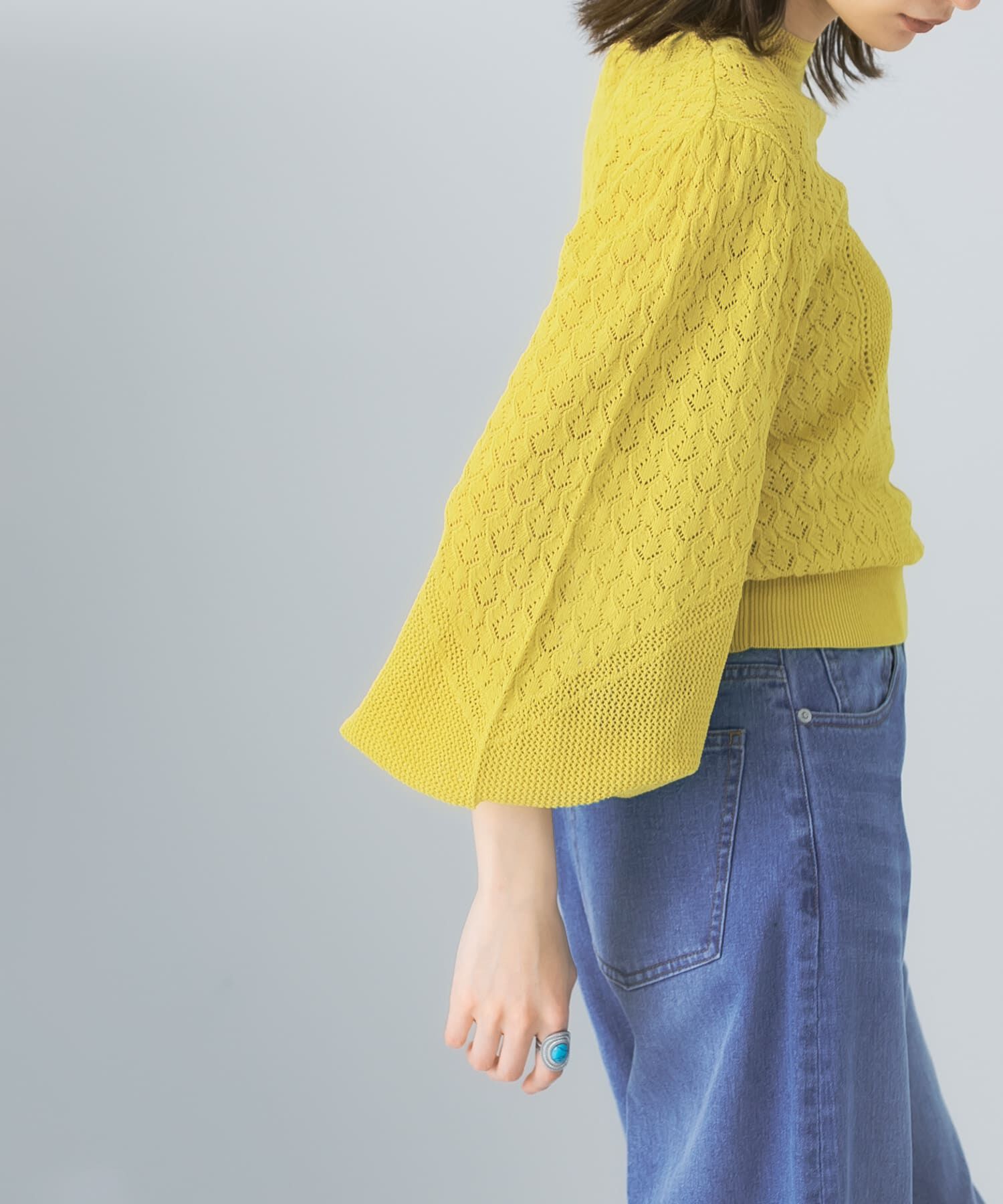  「ボリュームスリーブパターン編みニット」|ニット・セーター|