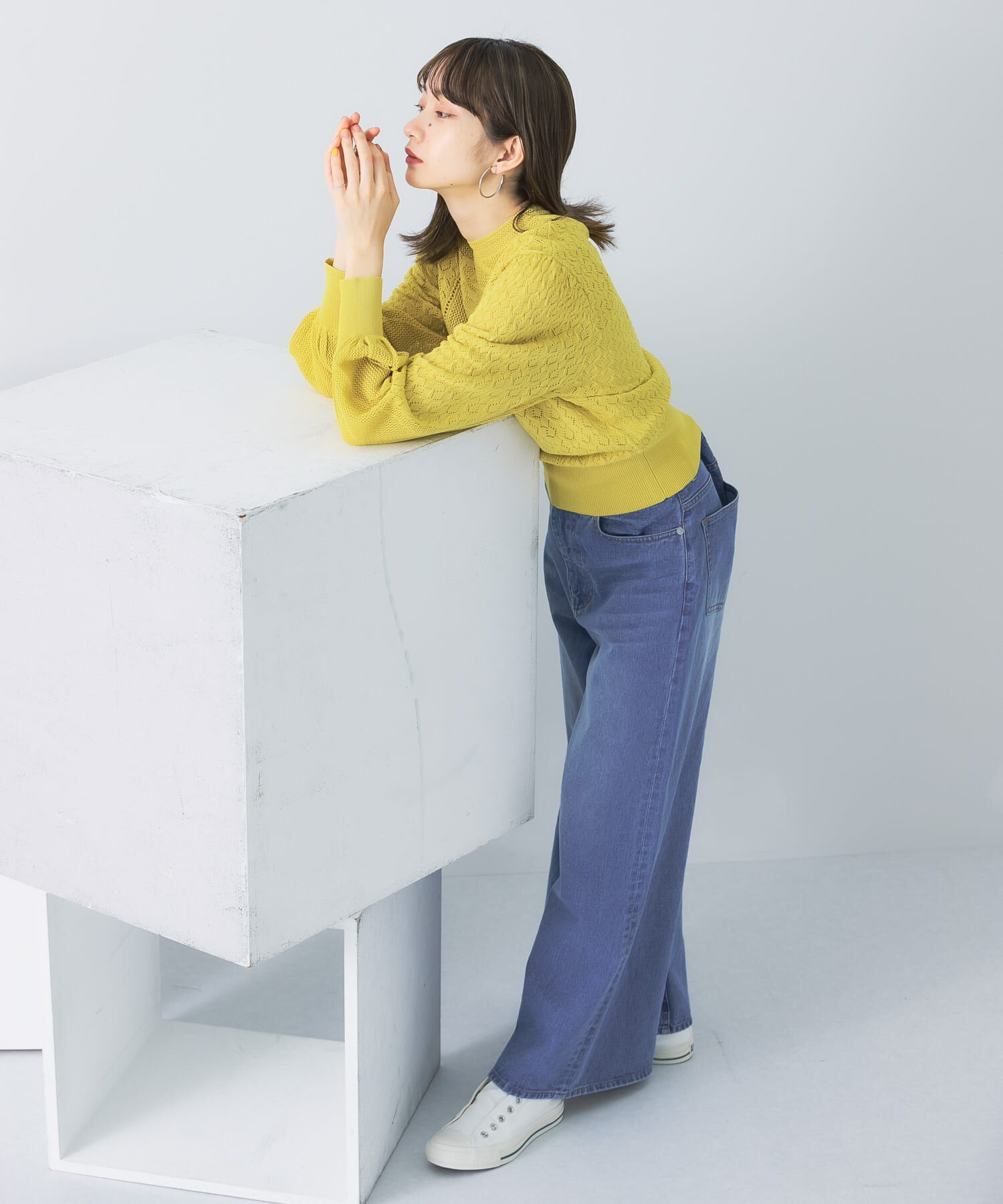  「ボリュームスリーブパターン編みニット」|ニット・セーター|