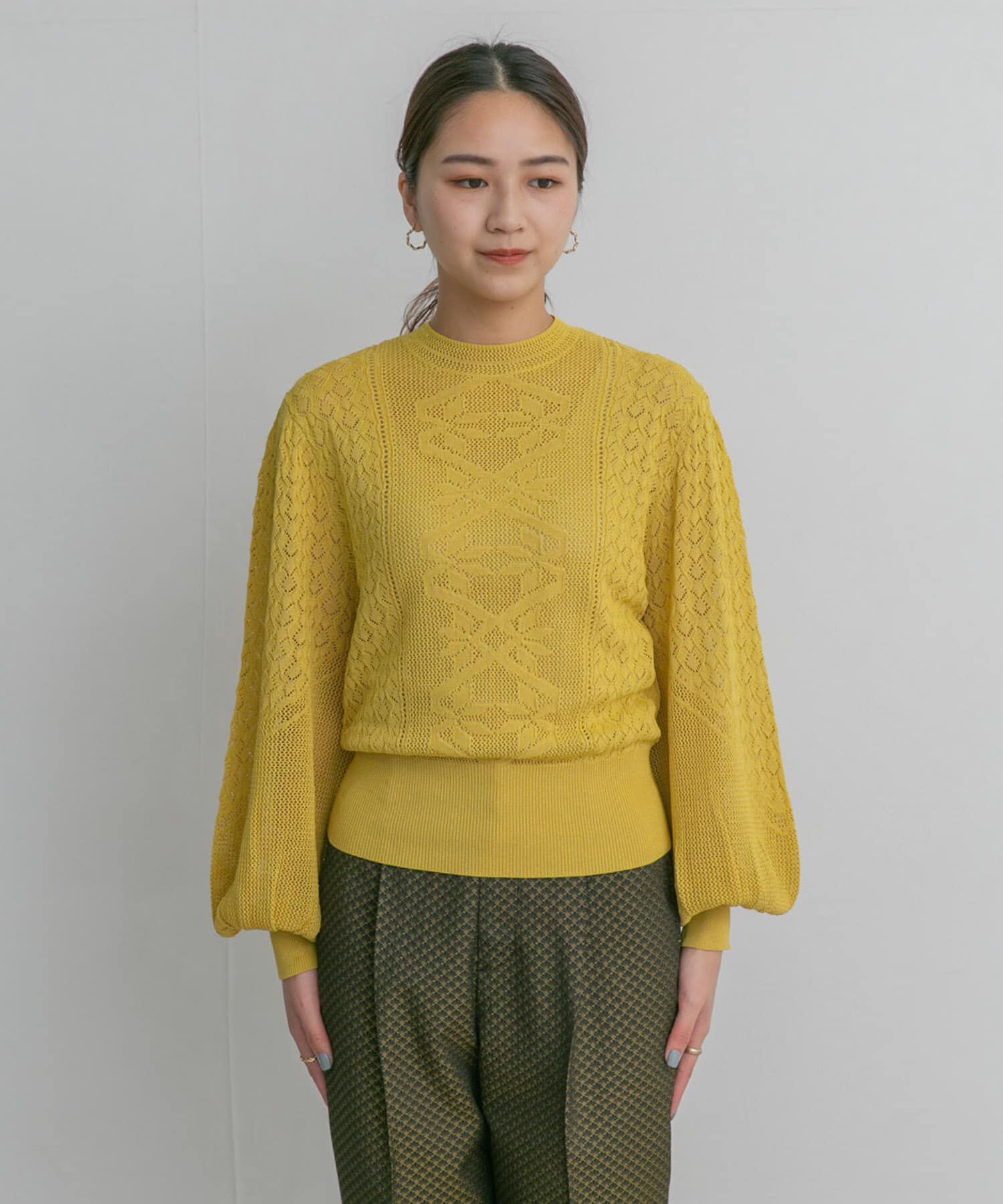  「ボリュームスリーブパターン編みニット」|ニット・セーター|