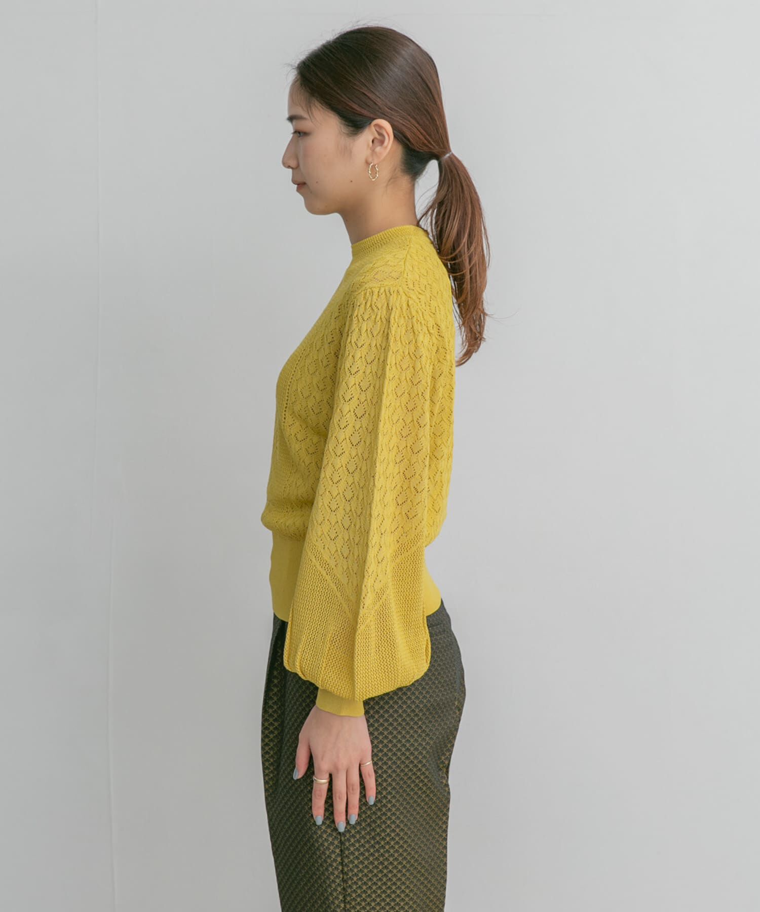  「ボリュームスリーブパターン編みニット」|ニット・セーター|