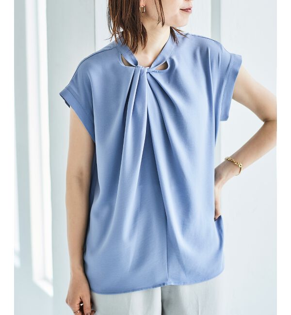 le.coeur blanc「《手洗い可能》ジョーゼットツイストネックブラウス」|シャツ・ブラウス|サックス