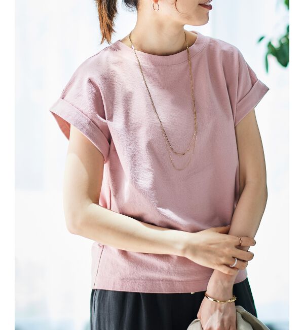  「《手洗い可能》ロールアップスリーブTシャツ」|Tシャツ・カットソー|