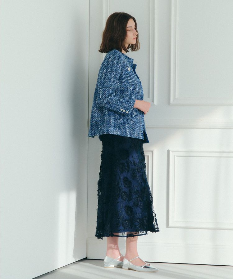 YECCA VECCA「ノーカラーツイードジャケット」|テーラードジャケット|