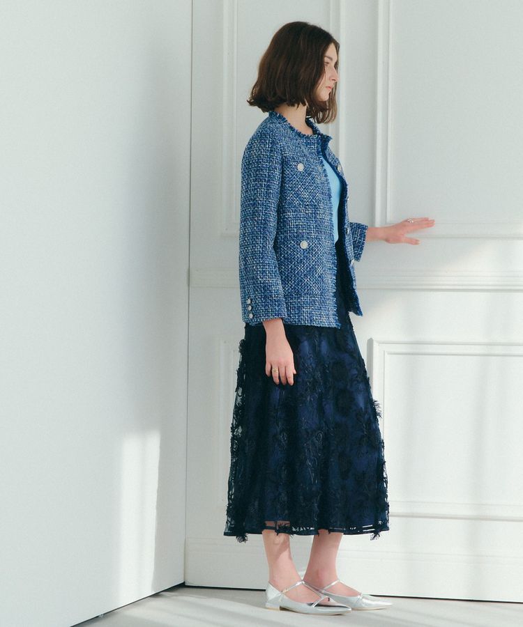 YECCA VECCA「ノーカラーツイードジャケット」|テーラードジャケット|