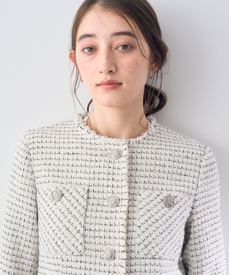 YECCA VECCA「ノーカラーツイードジャケット」|テーラードジャケット|