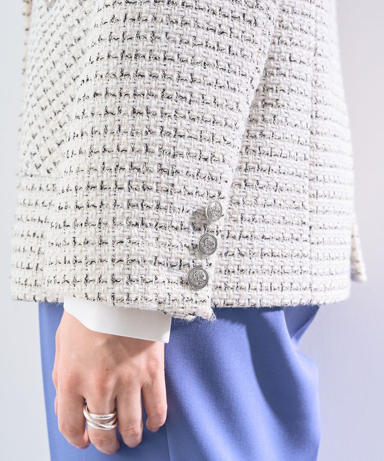 YECCA VECCA「ノーカラーツイードジャケット」|テーラードジャケット|