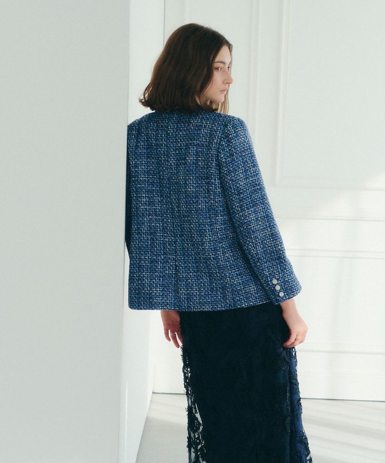 YECCA VECCA「ノーカラーツイードジャケット」|テーラードジャケット|