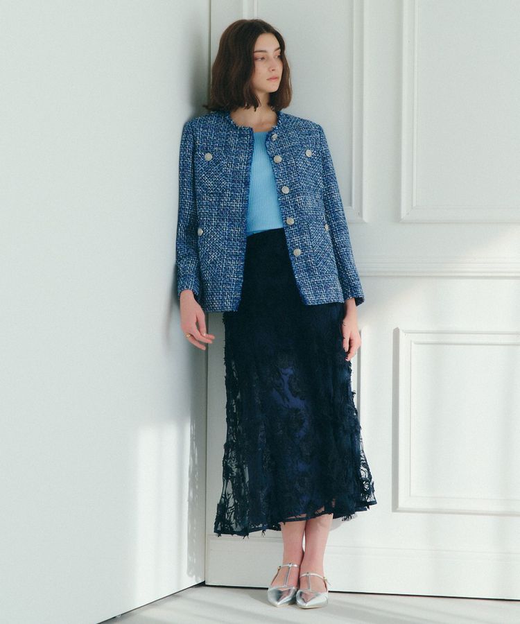 YECCA VECCA「ノーカラーツイードジャケット」|テーラードジャケット|