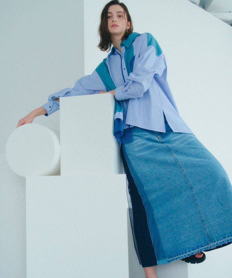 Editt by YECCA VECCA「素材MIXメタルラインデニムスカート」|スカート|