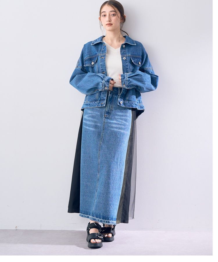 Editt by YECCA VECCA「素材MIXメタルラインデニムスカート」|スカート|