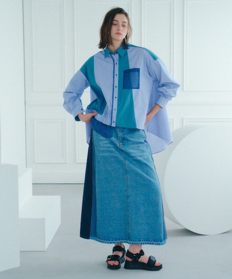 Editt by YECCA VECCA「素材MIXメタルラインデニムスカート」|スカート|