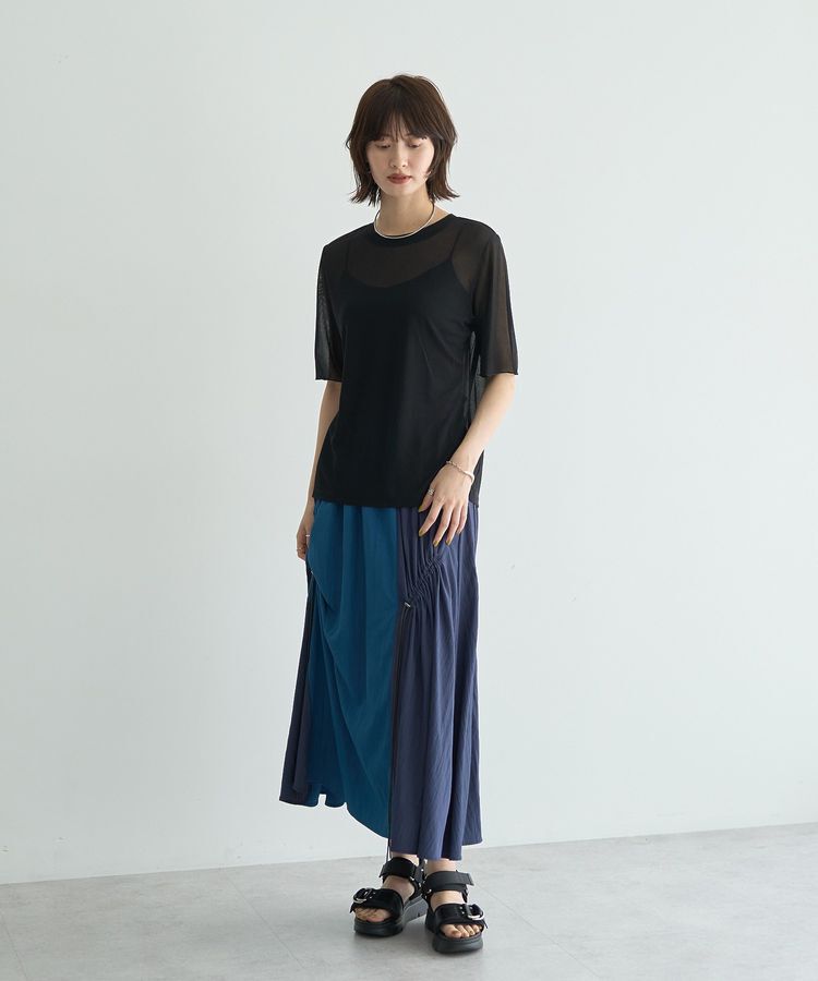 YECCA VECCA「クルーネック5分袖シアートップス」|Tシャツ・カットソー|