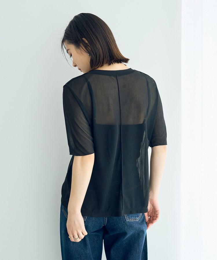 YECCA VECCA「クルーネック5分袖シアートップス」|Tシャツ・カットソー|