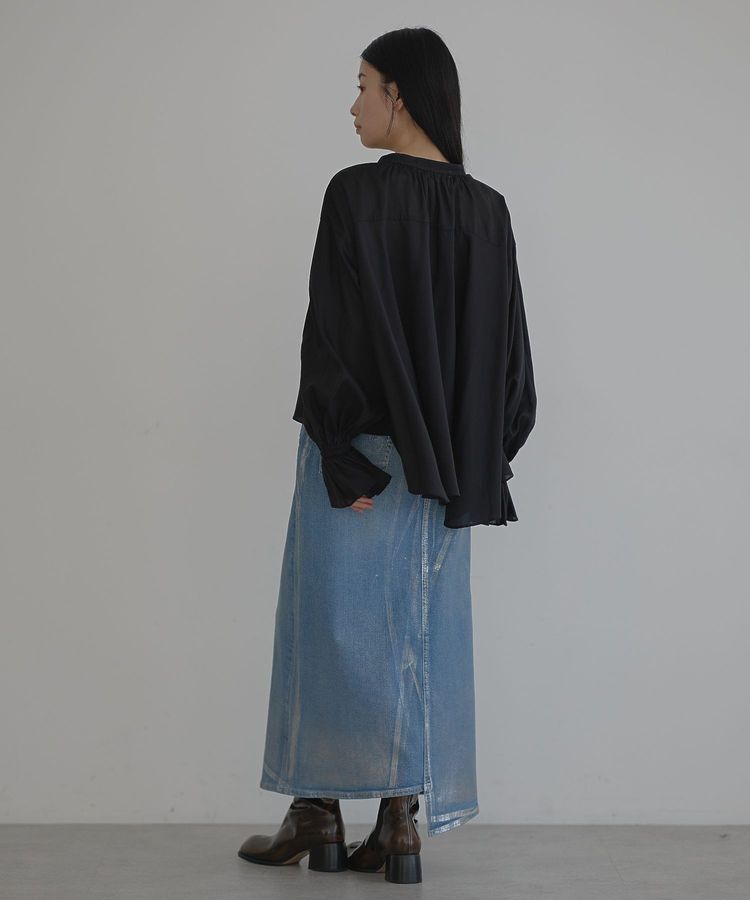 GARAGE OF GOOD CLOTHING「ラップ箔ロングデニムスカート」|フレア|