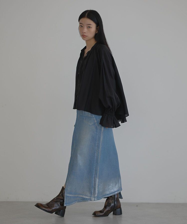 GARAGE OF GOOD CLOTHING「ラップ箔ロングデニムスカート」|フレア|