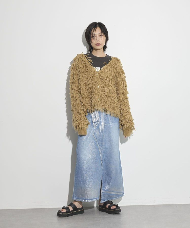 GARAGE OF GOOD CLOTHING「ラップ箔ロングデニムスカート」|フレア|