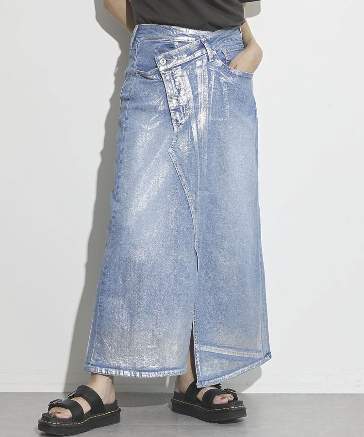 GARAGE OF GOOD CLOTHING「ラップ箔ロングデニムスカート」|フレア|