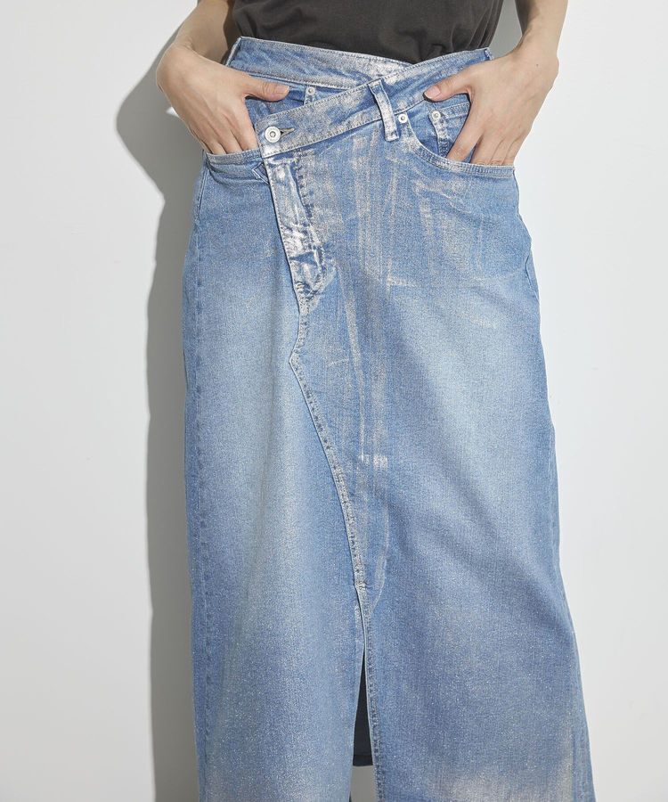 GARAGE OF GOOD CLOTHING「ラップ箔ロングデニムスカート」|フレア|