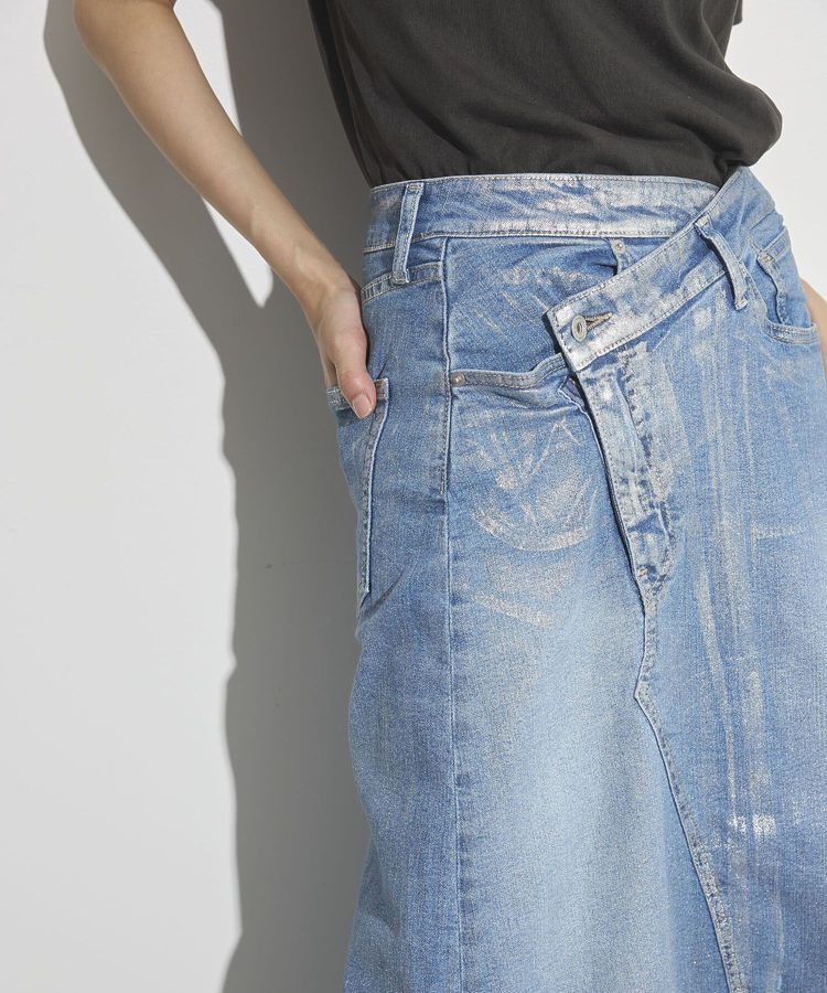 GARAGE OF GOOD CLOTHING「ラップ箔ロングデニムスカート」|フレア|