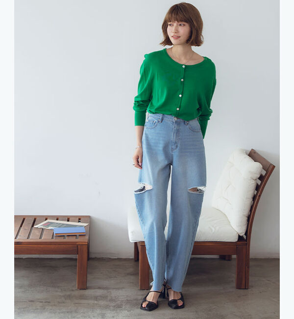 titivate「クルーネックライトニットカーディガン」|カーディガン|