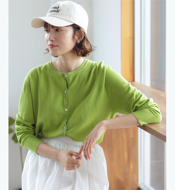 titivate「クルーネックライトニットカーディガン」|カーディガン|イエローグリーン