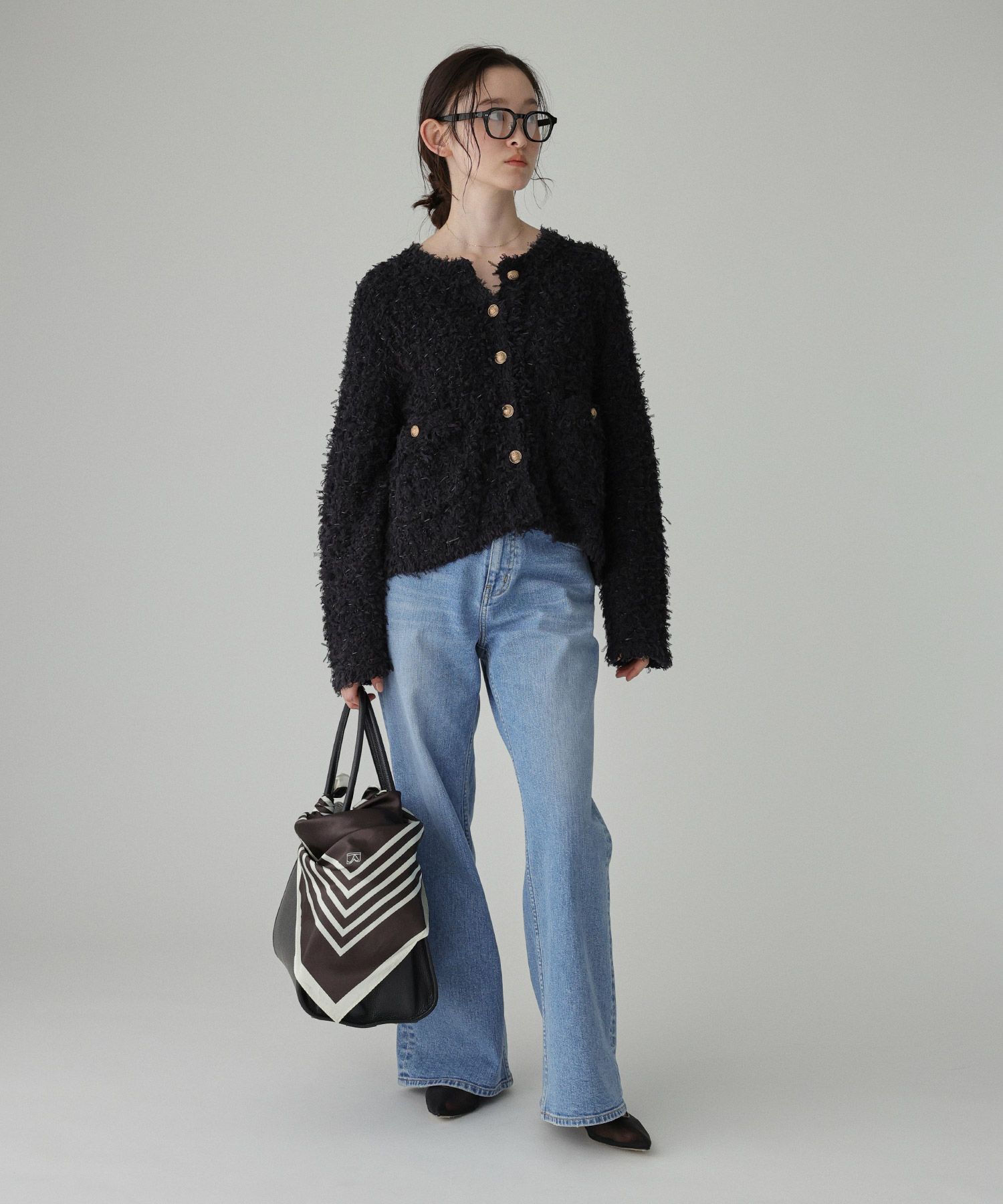 BABYLONE「ツイードニットジャケット」|ノーカラージャケット|