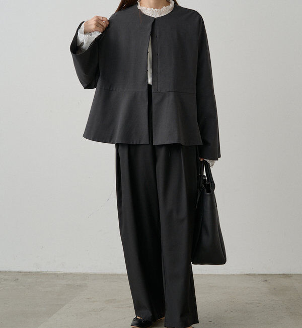  「【Du noir】ノーカラーペプラムシルエットジャケット」|テーラードジャケット|