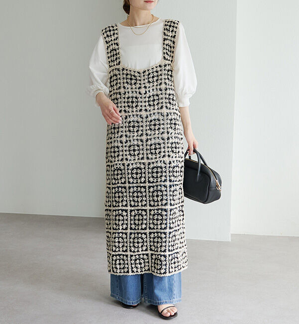  「【25AW】配色カギ針編み風ワンピース」|ワンピース|ブラック系その他