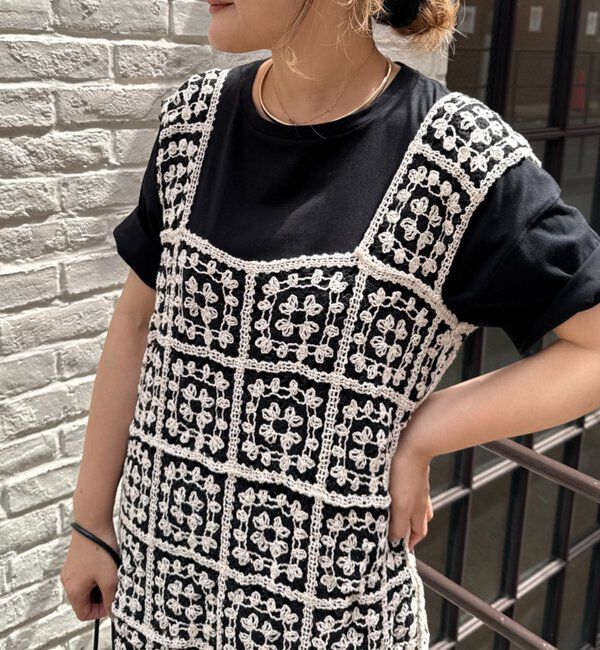  「【25AW】配色カギ針編み風ワンピース」|ワンピース|