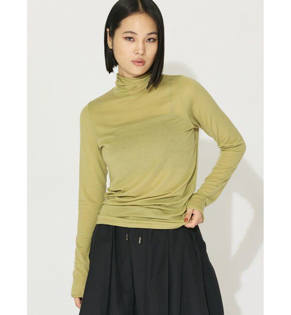 MIDIUMISOLID「MIDIUMISOLID for Ladies ウォームシアーハイネックインナー」|Tシャツ・カットソー|イエローグリーン