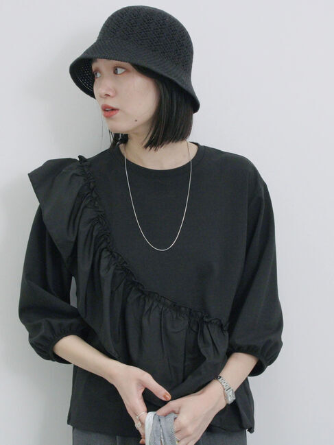 Samansa Mos2 blue「透かし柄ニットバケットハット」|その他|