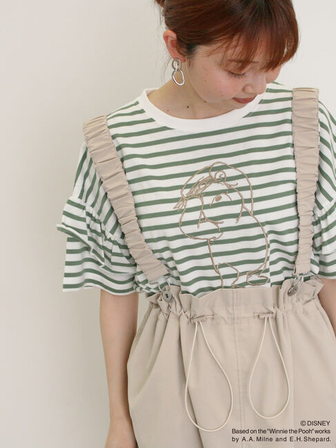 Samansa Mos2「【Disney】くまのプーさん/肩フリルボーダーカットソー」|Tシャツ・カットソー|グリーン
