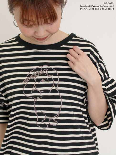 Samansa Mos2「【Disney】くまのプーさん/肩フリルボーダーカットソー」|Tシャツ・カットソー|ブラック