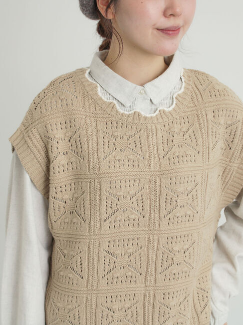 Samansa Mos2「クロシェ風配色ニットベスト」|ダウンベスト・ベスト|