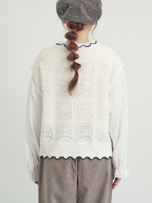 Samansa Mos2「クロシェ風配色ニットベスト」|ダウンベスト・ベスト|