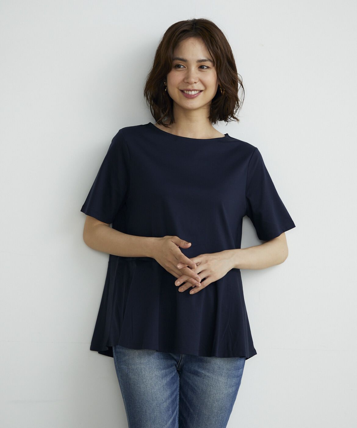 7-IDconcept.「ペプラムカットソー《SUPER COOL TOUCH COTTON》」|Tシャツ・カットソー|ネイビー