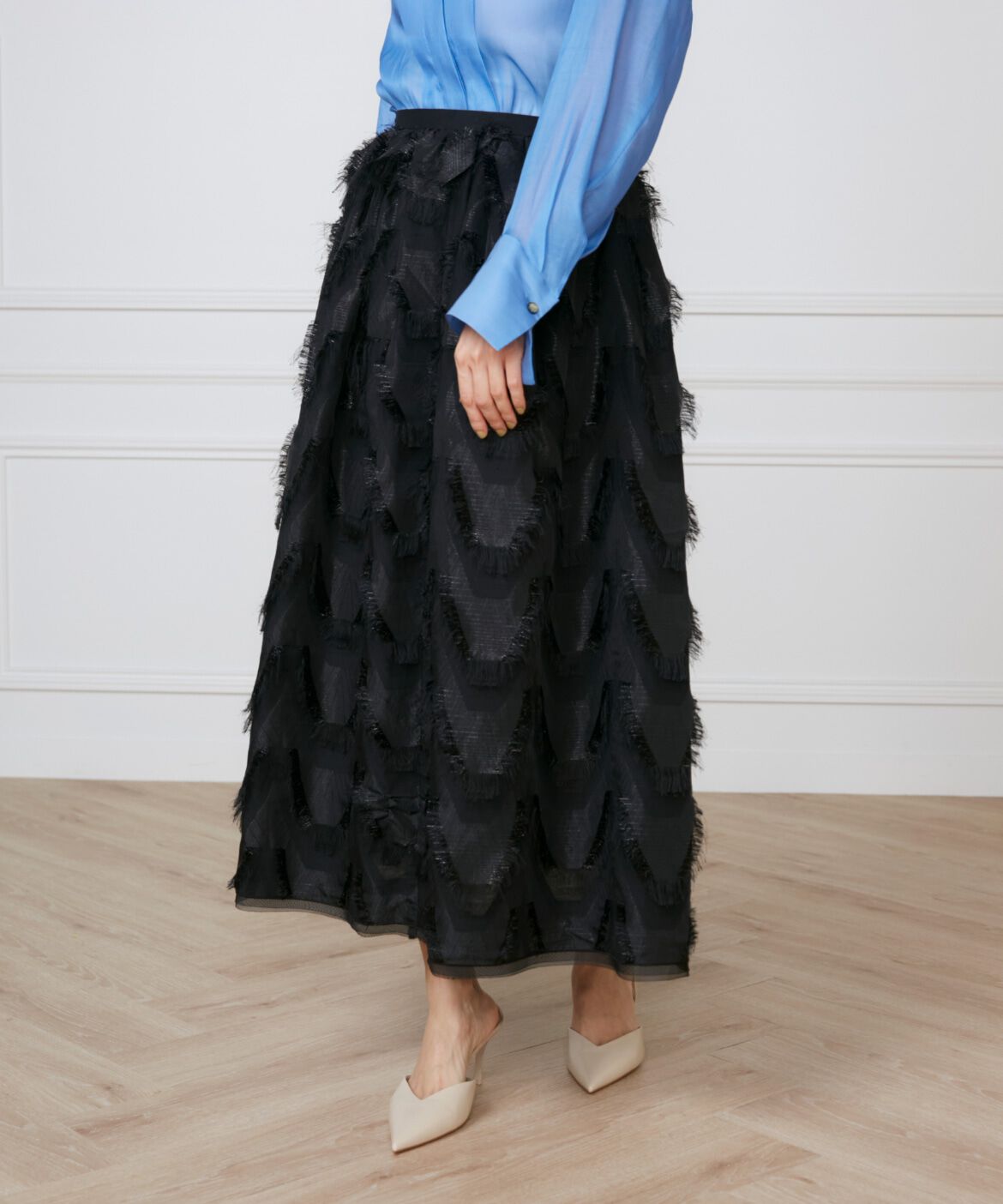 INED「ハンドカットジャガードギャザースカート《la veille by SUPERIOR CLOSET》」|スカート|ブラック