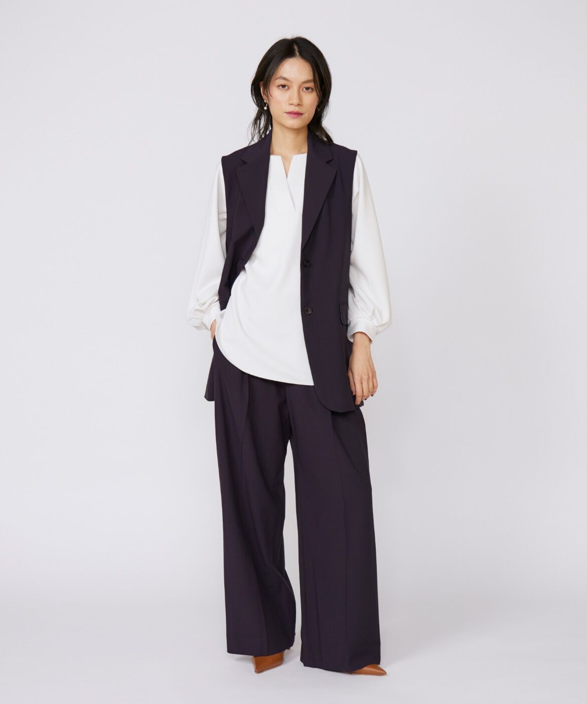 INED「《大きいサイズ》ボリュームスリーブスキッパーブラウス」|Tシャツ・カットソー|