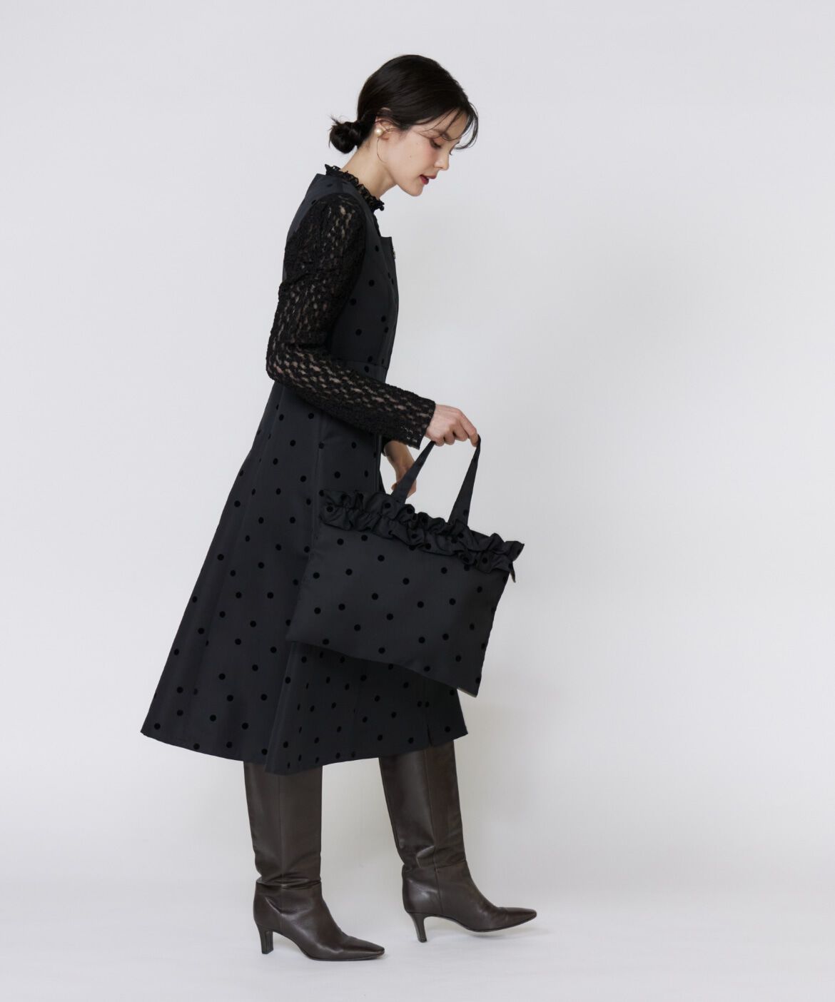 Maglie le cassetto「ドットフロッキーフリルトート」|トートバッグ|