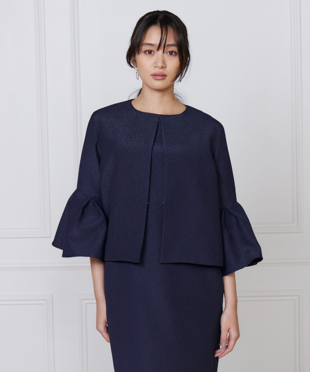 7-IDconcept.「タックフレアースリーブジャケット」|ノーカラージャケット|