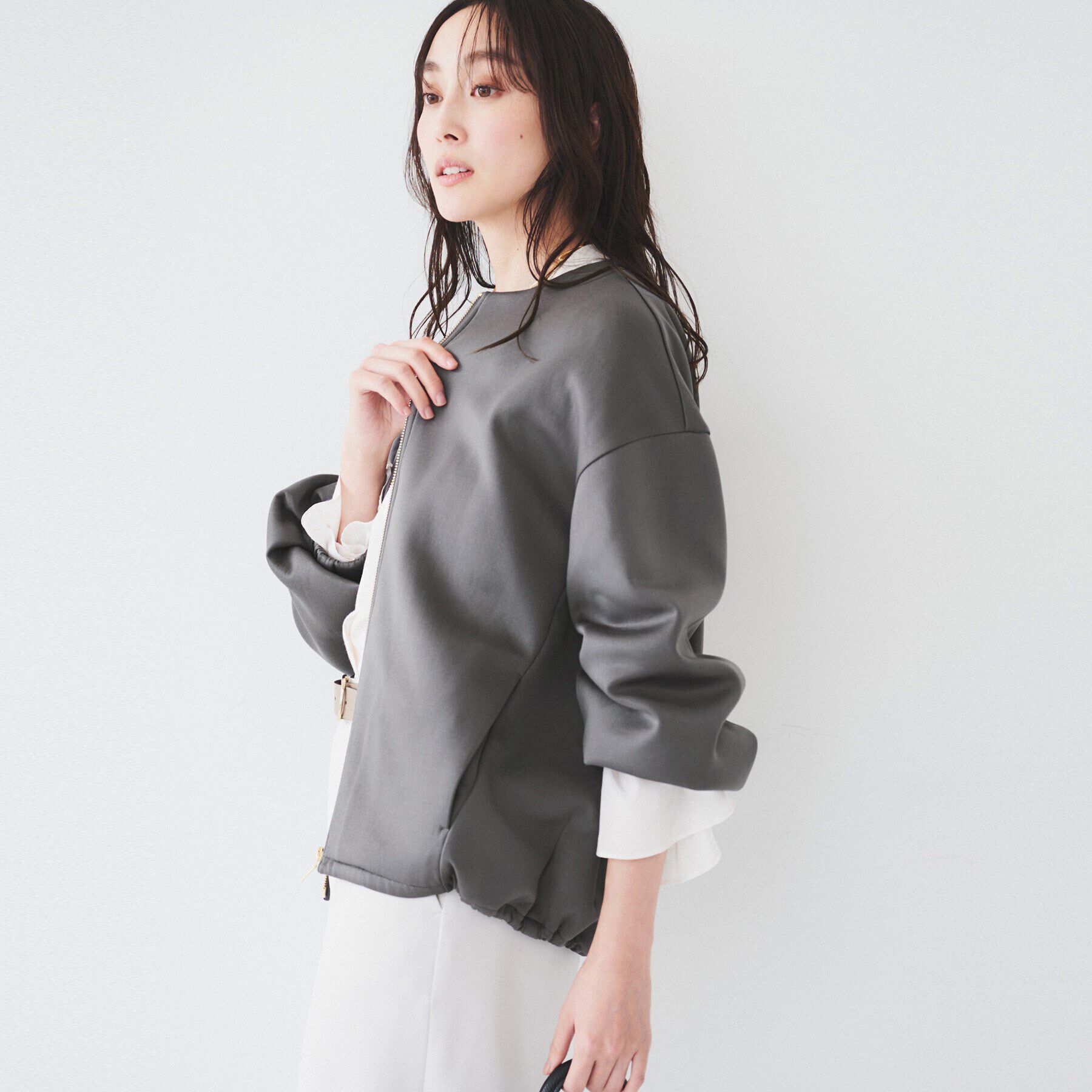 UNTITLED「【洗える/春の軽羽織り】ダンボール ノーカラーブルゾン」|ブルゾン・スタジャン|