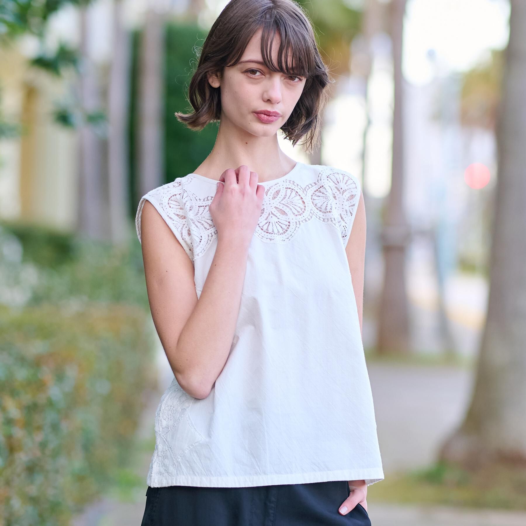 DRESSTERIOR「【コットン100％/洗える】パネルレースブラウス」|シャツ・ブラウス|