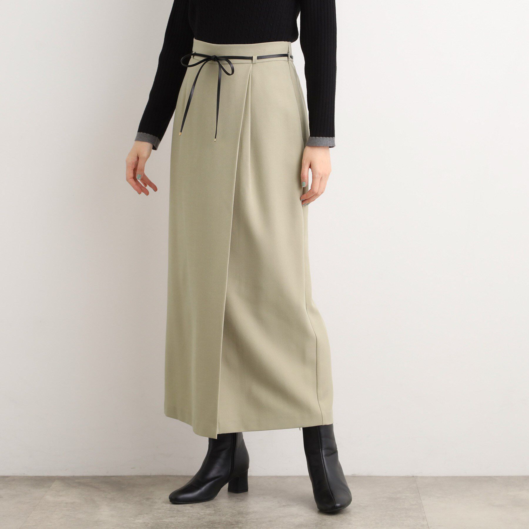 grove「合皮ベルト付きナロースカート」|スカート|ベージュ(052)