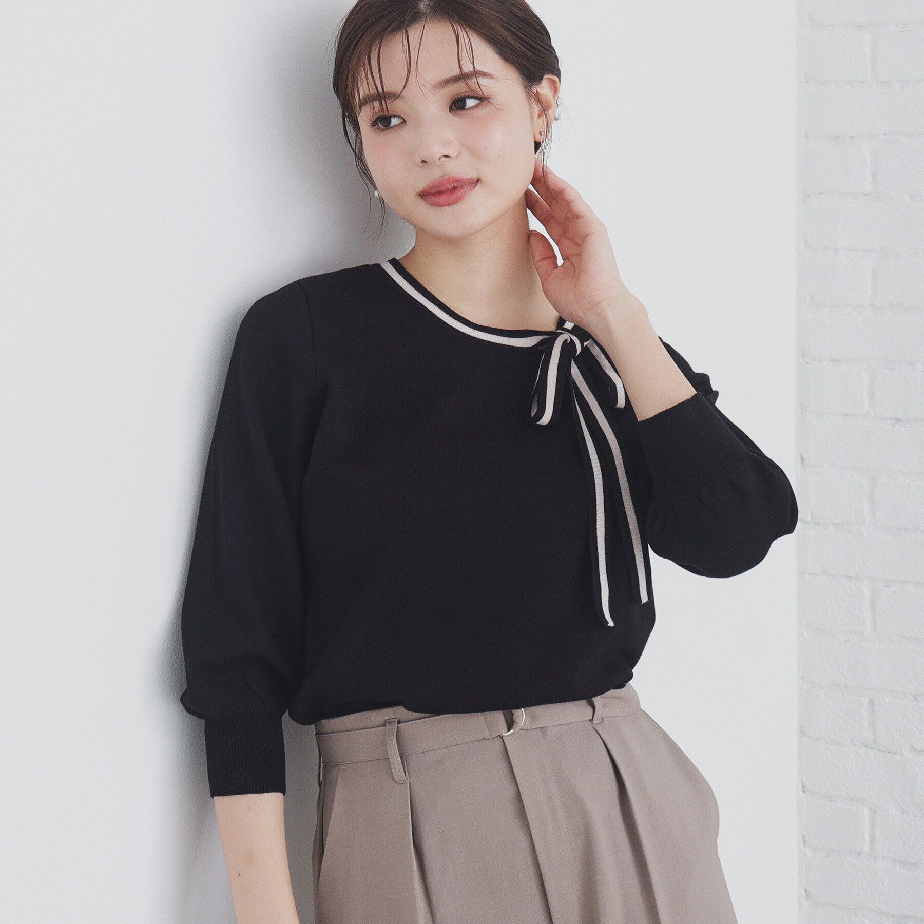 index「バイカラーボウタイプルニット【洗濯機洗い可】」|ニット・セーター|