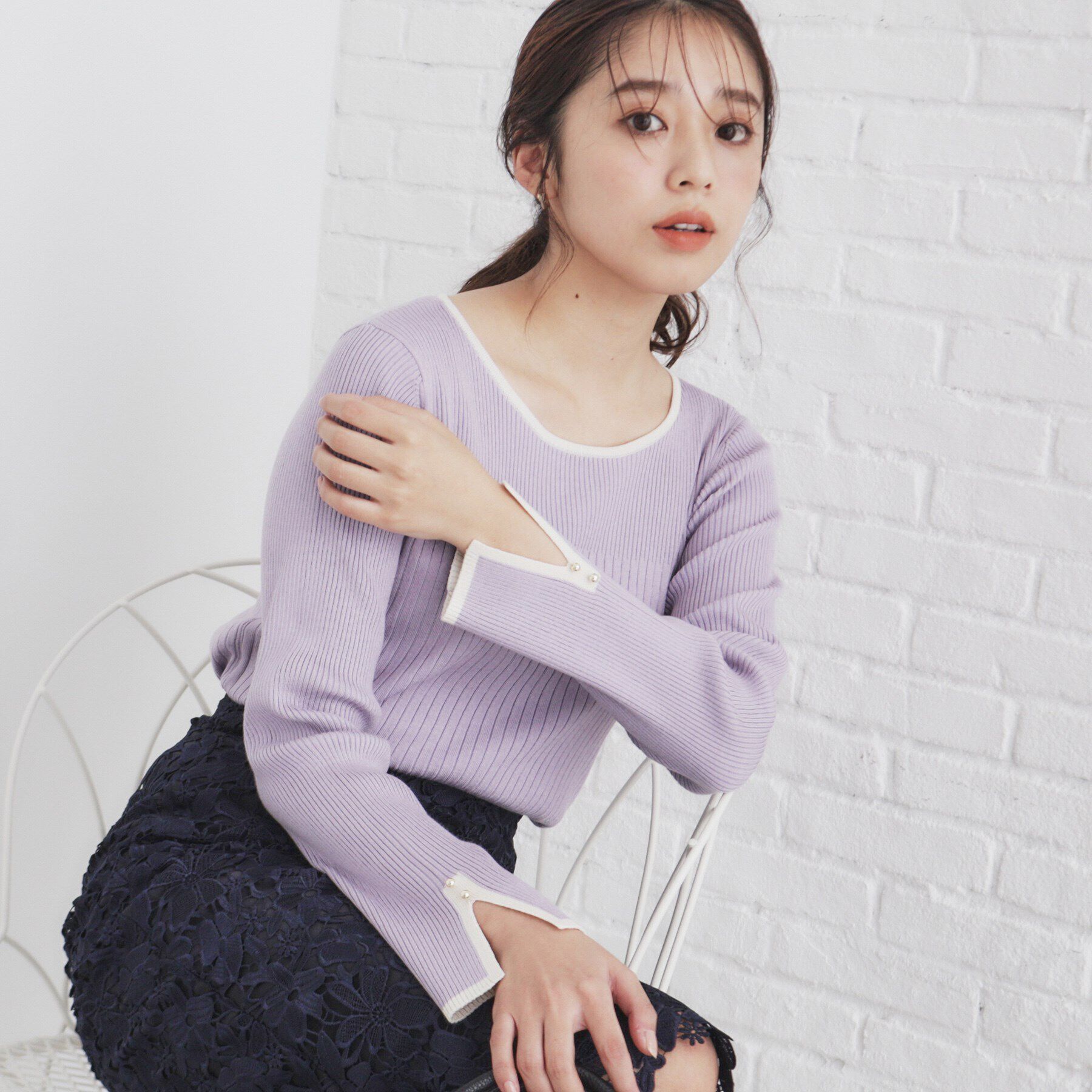 index「スリットスリーブバイカラーリブニット【洗濯機洗い可】」|ニット・セーター|